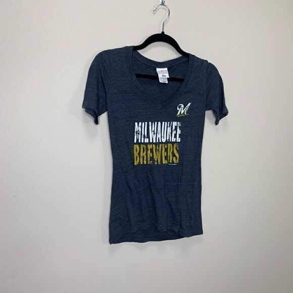 Milwaukee Brewers Women’s V Neck T-Shirt Gray Size Small (1o1) - Picture 1 of 4